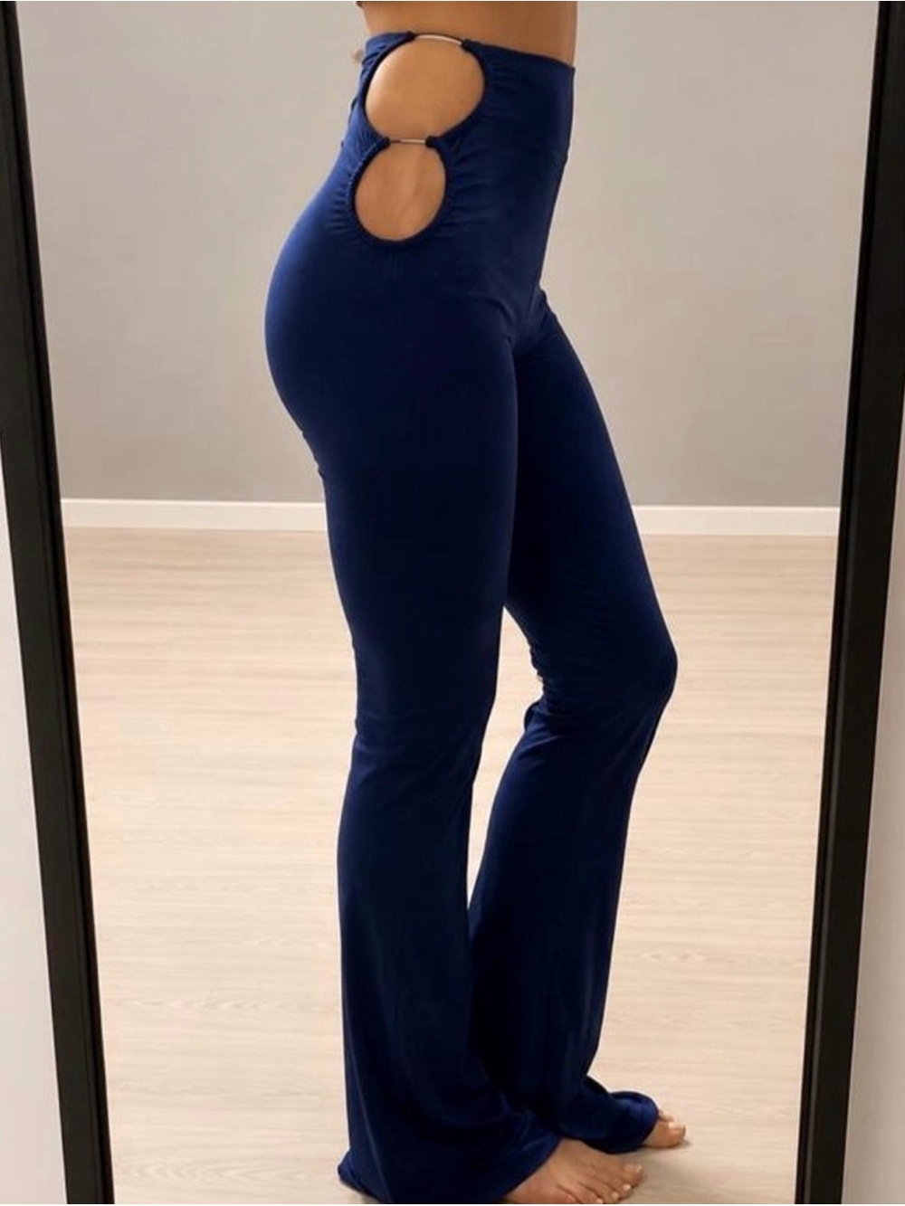 PrettyLittleThing Navy High-Waist Flare Pants with Double Ring Cutouts